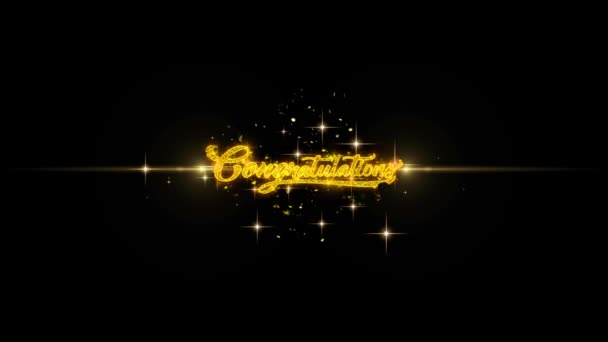 Congratulazioni Golden Text Particelle lampeggianti con Golden Fireworks Display — Video Stock