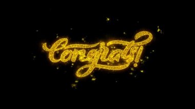Tebrikler tipografi Sparks Fireworks altın parçacıkları ile yazılı