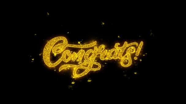 Congrats Typography Written with Golden Particles Sparks Fireworks — Stok Video