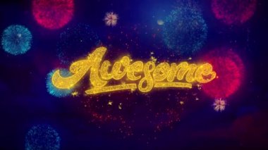 Harika tebrik metin parçacıkları ve Sparks renkli Bokeh havai fişek 4k ile. Tebrik kartı, kutlama, yeni yıl eğlencesi daveti, takvim, Hediyelik, Etkinlikler, mesaj, tatil, dilek .