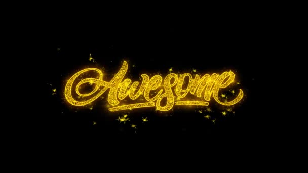 Awesome typografie geschreven met gouden deeltjes Sparks vuurwerk — Stockvideo