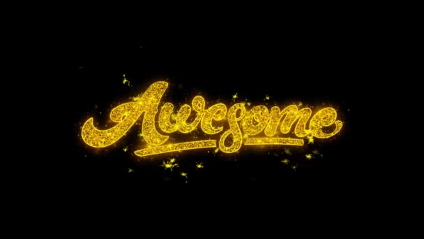 Awesome typografi skriven med gyllene partiklar gnistor fyrverkerier — Stockvideo