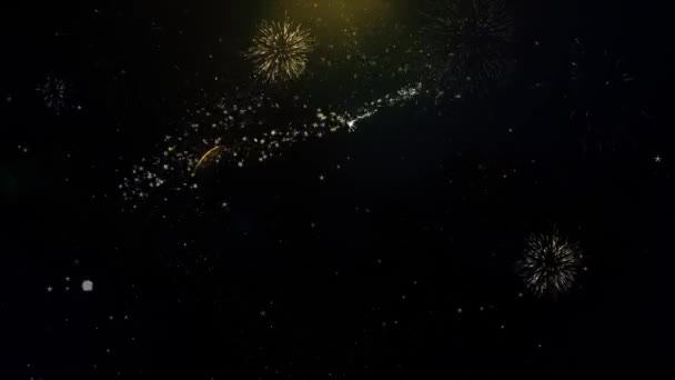 Spettacolo di fuochi d'artificio con particelle d'oro scritte di vendita di Natale — Video Stock