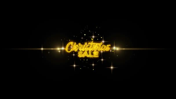 Karácsonyi Eladó Arany Üdvözlő Szöveg Megjelenése Villogó Részecskék Arany Tűzijáték — Stock videók