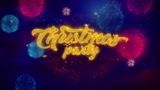 Kerstfeest groet tekst Sparkle deeltjes op gekleurde vuurwerk — Stockvideo