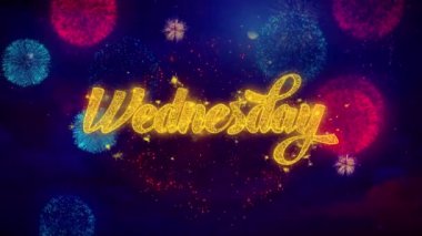 Metin ışıltı parçacıkları üzerinde renkli havai fişek tebrik Çarşamba