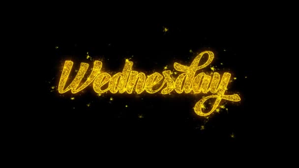 Mittwoch Typografie geschrieben mit goldenen Teilchen funkt Feuerwerk — Stockvideo