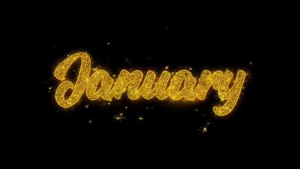 Janvier Typographie écrite avec des particules d'or étincelles feux d'artifice — Video