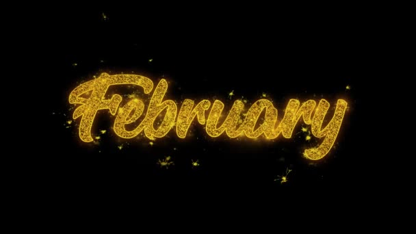 February Typography Written with Golden Particles Sparks Fireworks — Stock Video