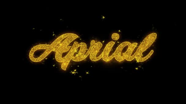 Aprile Tipografia Scritto con Particelle d'Oro Sparks Fireworks — Video Stock