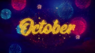 Metin ışıltı parçacıkları üzerinde renkli havai fişek tebrik Ekim
