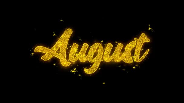 Agosto Tipografia Scritto con Particelle d'Oro Sparks Fireworks — Video Stock