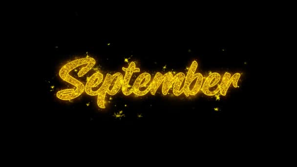 Septembre Typographie écrite avec des particules d'or étincelles feux d'artifice — Video