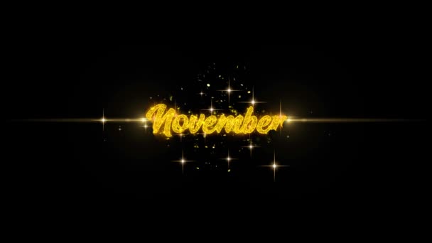 November goldener Text blinkende Teilchen mit goldenem Feuerwerk — Stockvideo