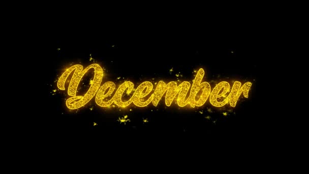 December Typography Written with Golden Particles Sparks Fireworks — Stock Video