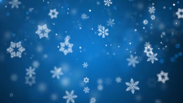 Blue Christmas Achtergrond Met Witte Sneeuw Sneeuwval Snowflake Deeltjes Lus — Stockvideo