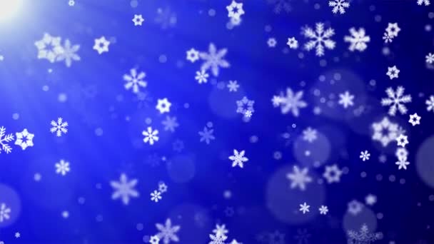 Thème bleu de fond de Noël, avec des flocons de neige scintillants tombant et lumières — Video