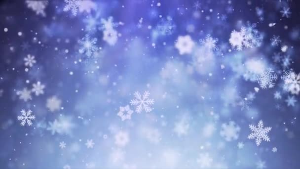 Tema azul de fondo de animación de Navidad con copos de nieve cayendo en elegante — Vídeos de Stock