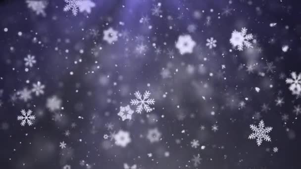 Tema blu di movimento di Natale con le luci del fiocco di neve in elegante — Video Stock