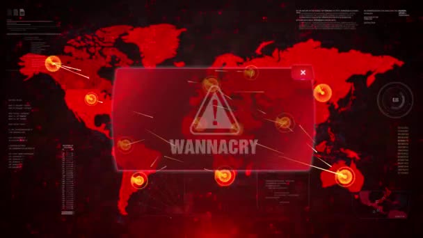 Wannacry Alert ostrzegawczy ataku na ekranie świat Mapa pętli Motion. — Wideo stockowe