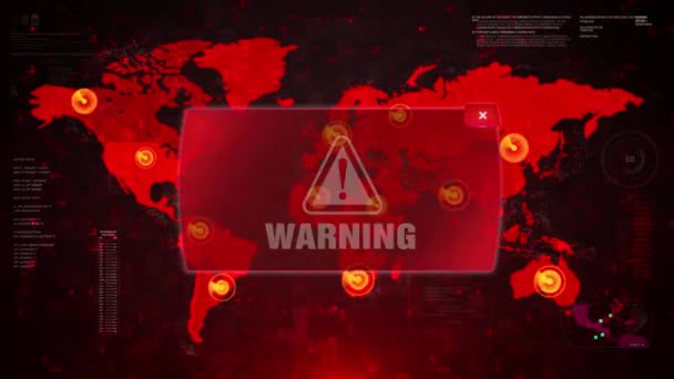 Aviso de Alerta de Ataque de Aviso na Tela World Map Loop Motion . — Vídeo de Stock