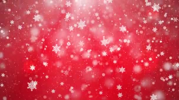 Κόκκινο αφηρημένο κομψό ασημένιο χιόνι χιονόπτωσης νιφάδα χιονιού σωματίδια. — Αρχείο Βίντεο