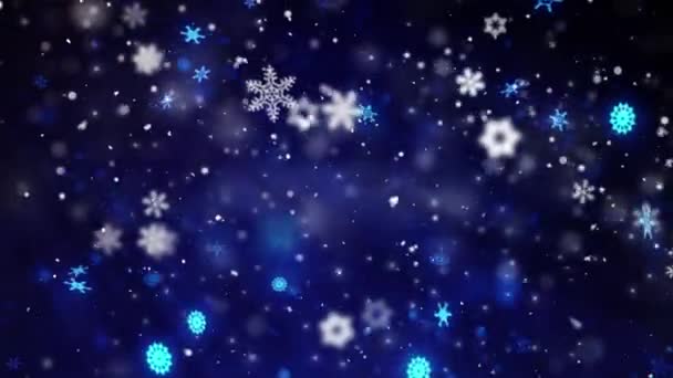 Fondo azul de Navidad con nieve blanca nevada copo de nieve partículas Anination — Vídeo de stock