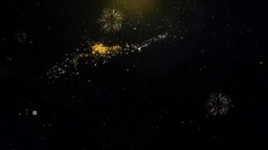 Mutlu sevgililer günü aşk yazılı altın parçacıkları patlayan havai fişek gösterisi