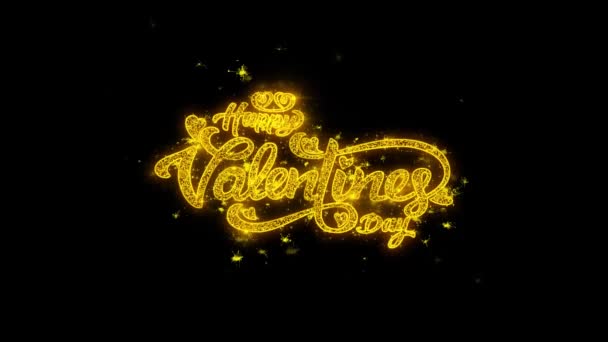 Happy Valentines day Typography Written with Golden Particles Sparks Fireworks — Stock Video