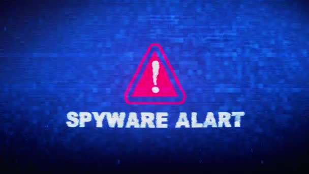 SPYWARE Alart Текстовый цифровой шум Twitch глюк искажения эффекта ошибки анимации . — стоковое видео