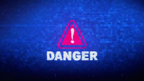 Danger Text Digital Noise Twitch Glitch Distortion Effect Error Animation. — Stock Video