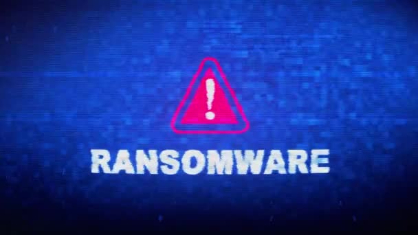 Ransomware szöveg digitális zaj Twitch glitch torzítás hatás hiba animáció. — Stock videók