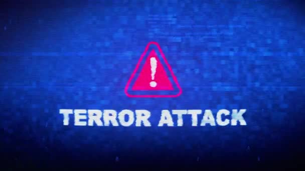 Атака террора Текст цифровой шум Twitch глюк искажение эффекта ошибки анимации . — стоковое видео