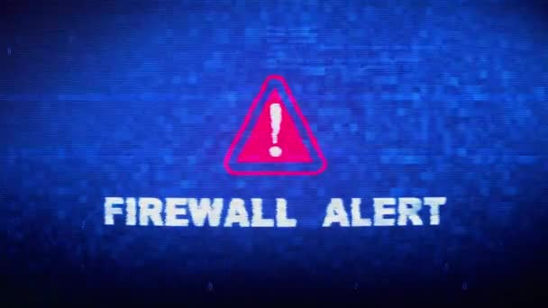 Firewall Alert Text Digital Noise Twitch Glitch Distortion Effect Error Loop Animation. — Stock Video