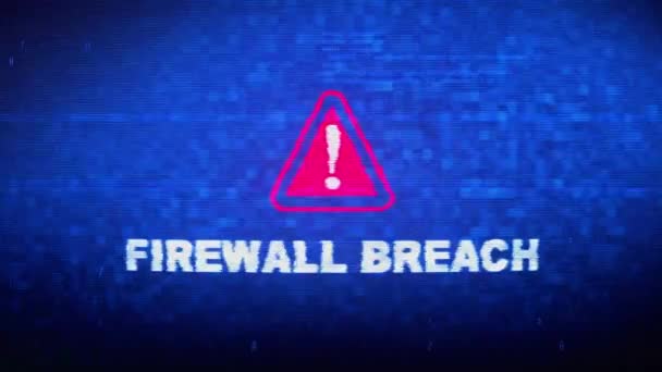 Firewall breach tekst digitale ruis twitch glitch Distortion effect error loop animatie. — Stockvideo
