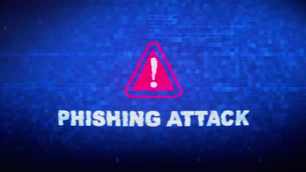 Phishing Ataque Texto Digital Ruido Twitch Glitch Efecto de distorsión Error Loop Animation . — Vídeo de stock