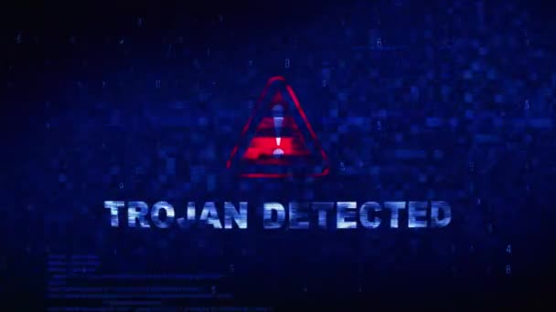 Trojan gedetecteerd tekst digitale ruis twitch glitch Distortion effect error loop animatie. — Stockvideo