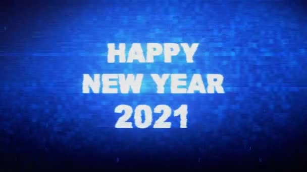 Gott nytt år 2021 text Digital Noise Twitch glitch förvrängning effekt fel animation. — Stockvideo