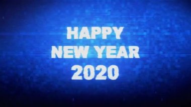 Happy New Year 2020 Metin Dijital Gürültü Twitch Glitch Bozulma Etkisi Hata Animasyon.