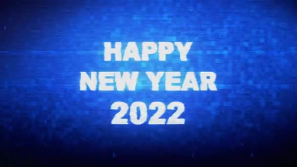 Gelukkig Nieuwjaar 2022 tekst digitale ruis twitch glitch Distortion effect error animatie. — Stockvideo