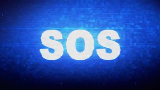 SOS text digitální šum tik, animovaná chyba efektu deformace. — Stock video