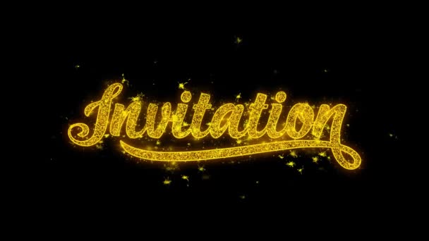 Invitation Typography Written with Golden Particles Sparks Fireworks — Stock Video