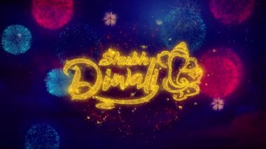Shubh Mutlu Diwali Tebrik Metin Parıltı Parçacıklar Renkli Havai Fişek