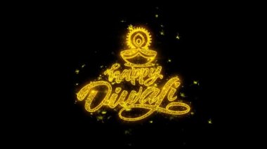 Mutlu Diwali Diya Tipografi Altın Parçacıklar Kıvılcım havai fişek ile yazılmış