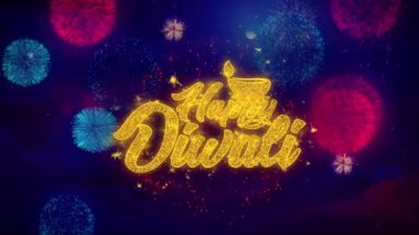 Shubh Mutlu Diwali Tebrik Metin Parıltı Parçacıklar Renkli Havai Fişek