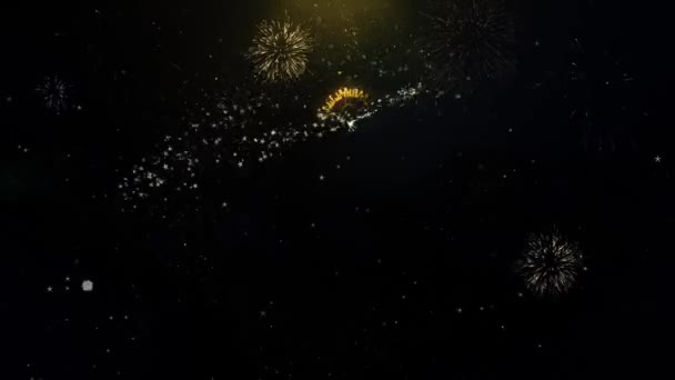 Gelukkig Diwali Diya geschreven goud deeltjes exploderende Fireworks Display — Stockvideo