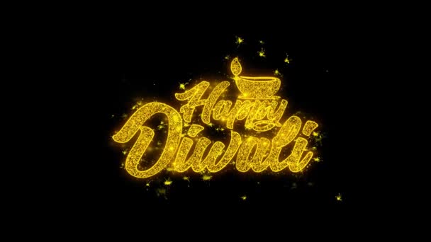 Tipografía Shubh Happy Diwali escrita con partículas doradas chispas fuegos artificiales — Vídeo de stock