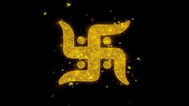 Символическая типография свастики, написанная золотыми частицами, зажигала фейерверки — стоковое видео