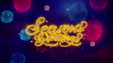 Mevsimler Tebrik Metin Parıltı Parçacıklar Renkli Havai Fişek