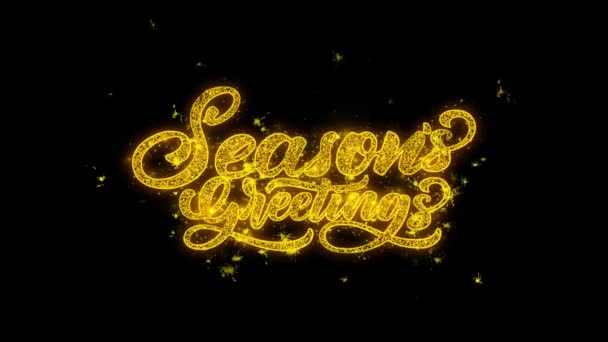 Seasons typografie, psaná se zlatými částicemi Sparks Fireworks — Stock video